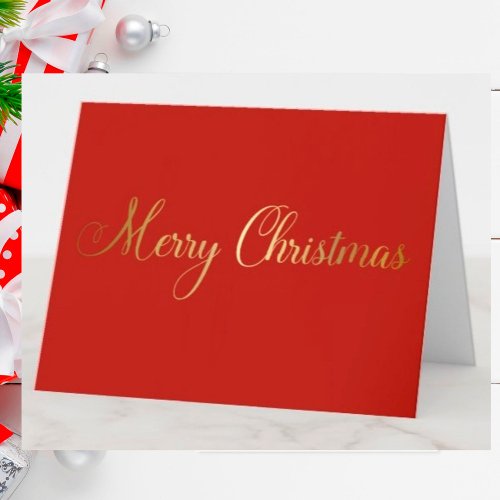 Merry Christmas Gold Red Simple Elegant Holiday Card