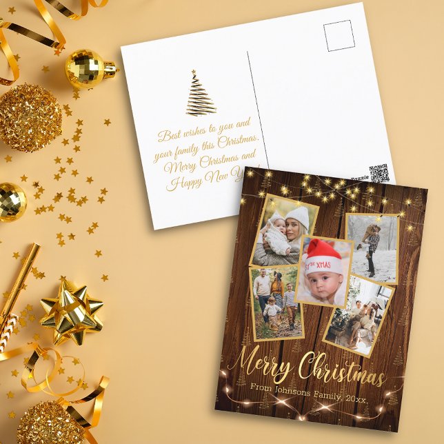 merry christmas gold rustic farmhouse 5 photos  postcard (Creator Uploaded)