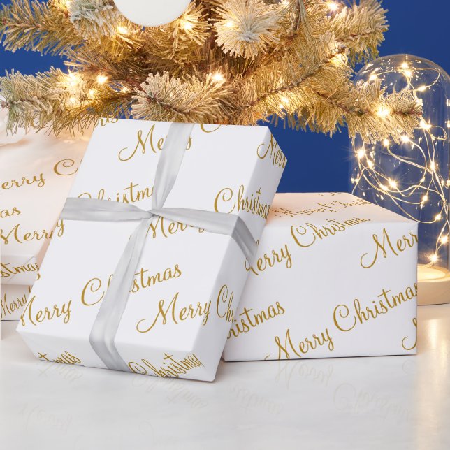 Merry Christmas Gold Script Calligraphy Wrapping Paper (Holidays)
