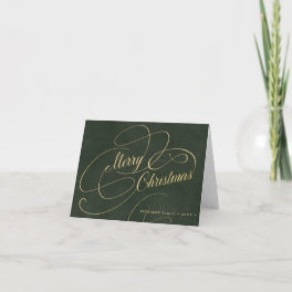 Merry Christmas gold script green elegant Holiday Card