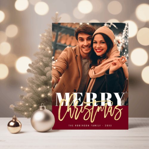 merry christmas gold script holiday postcard