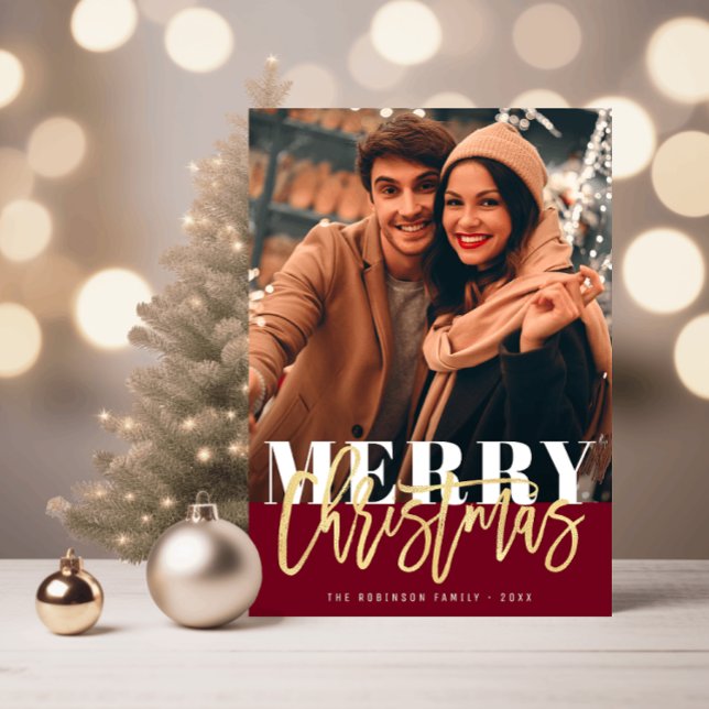 merry christmas gold script holiday postcard (Creator Uploaded)