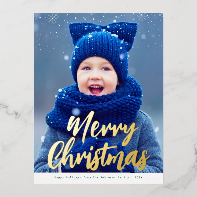 merry christmas gold script modern christmas card (Front)