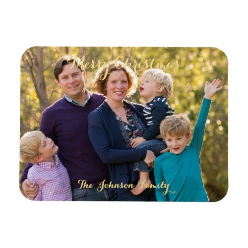 Merry Christmas Gold Script Photo Magnetic Card Magnet