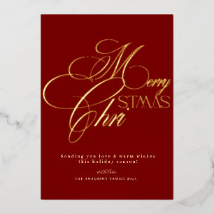 Merry Christmas Gold Script Red Minimal Holiday  Foil Invitation