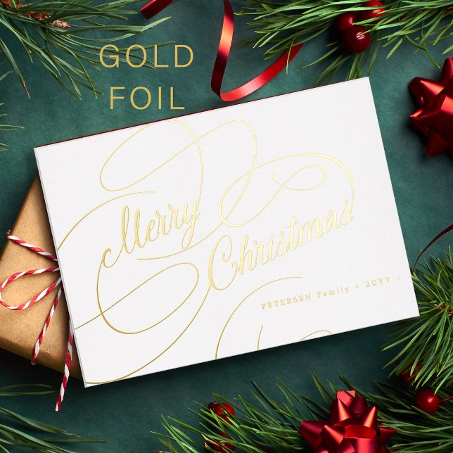 Merry Christmas gold script simple elegant Foil Holiday Card (Creator Uploaded)