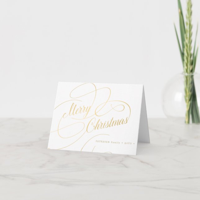 Merry Christmas gold script simple elegant Holiday Card (Front)