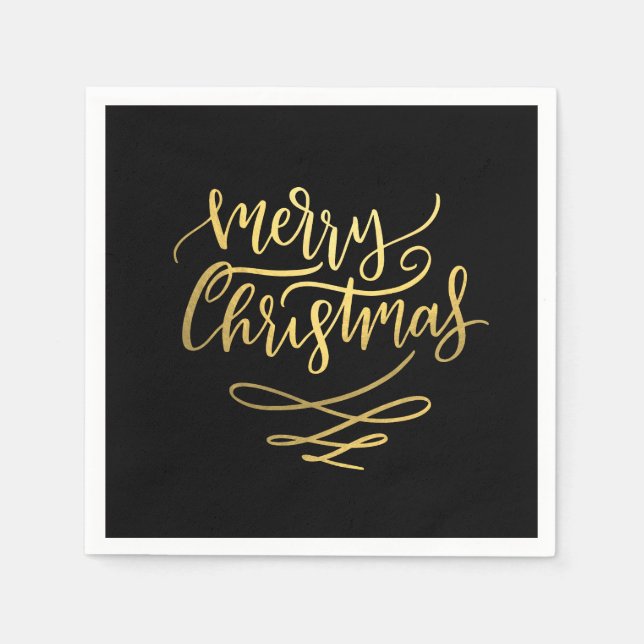 Merry Christmas Gold Script Typography  Napkins (Front)