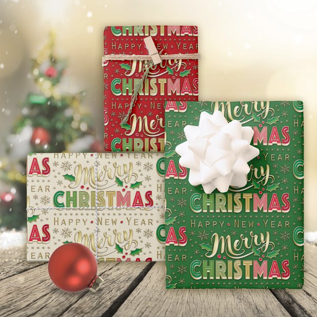 Merry Christmas Gold Script Wrapping Paper Sheets (Creator Uploaded)