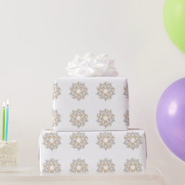 Merry Christmas Gold, Silver Snowflake Holiday Wrapping Paper