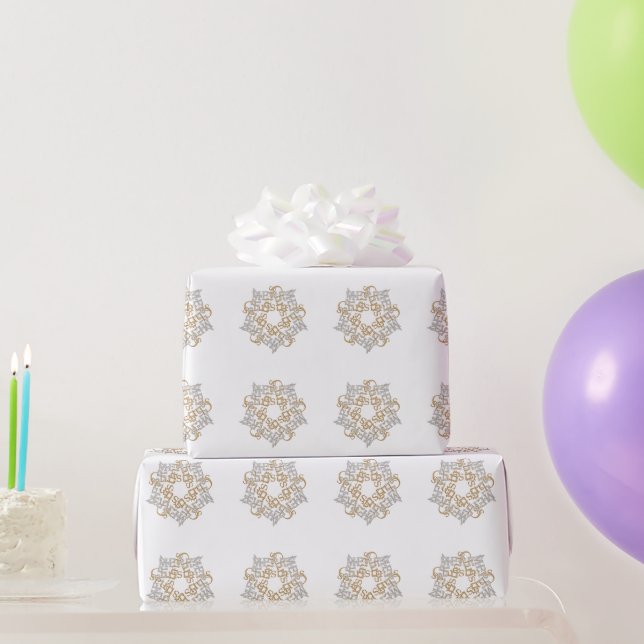 Merry Christmas Gold, Silver Snowflake Holiday Wrapping Paper (Party Gifts)