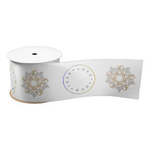 Merry Christmas Gold & Silver Star & Round Logo Satin Ribbon