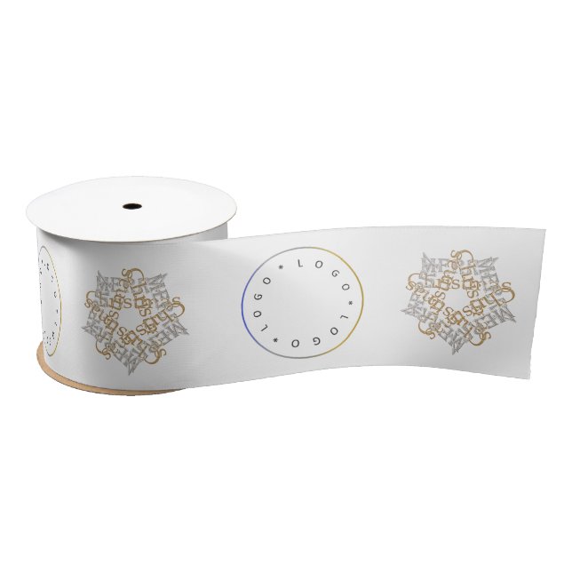 Merry Christmas Gold & Silver Star & Round Logo Satin Ribbon (Spool)