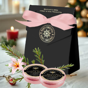 Merry Christmas Gold Snowflake on Black Apiary Favor Boxes