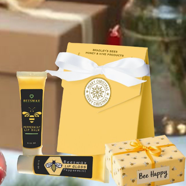 Merry Christmas Gold Snowflake on Yellow Apiary  Favor Boxes (Creator Uploaded)