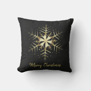 Merry Christmas Gold Snowflake Throw Pillow