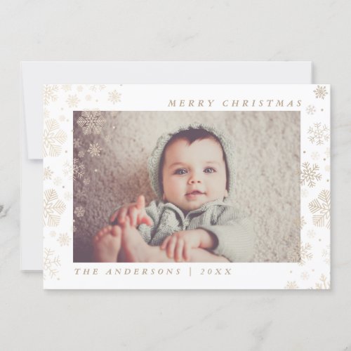 Merry Christmas Gold Snowflakes Custom Photo Holiday Card