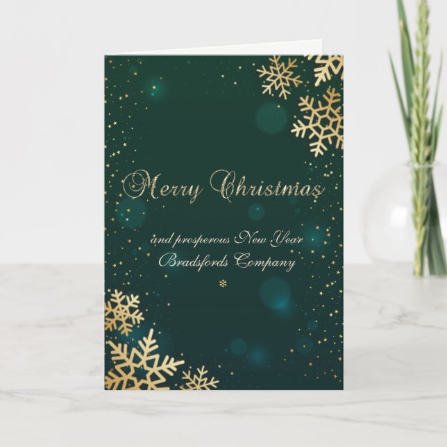 Merry Christmas,Gold Snowflakes,Red Holiday Card (Front)