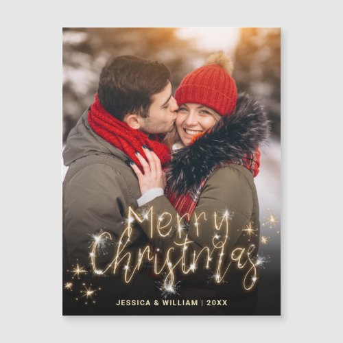 Merry Christmas Gold Sparkle PHOTO Greeting Magnet