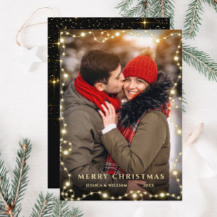 Merry Christmas Gold Sparkle Script PHOTO Greeting Holiday Card
