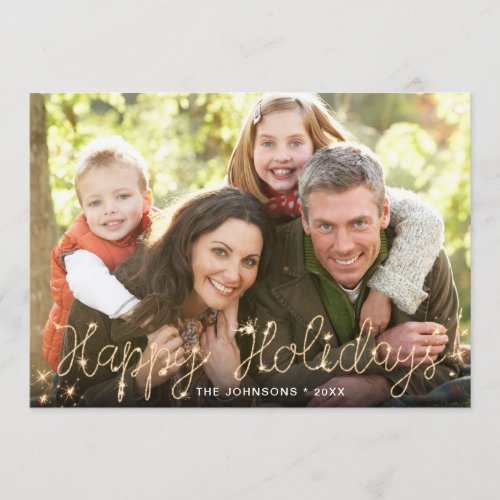 Merry Christmas Gold Sparkle Script PHOTO Greeting Holiday Card