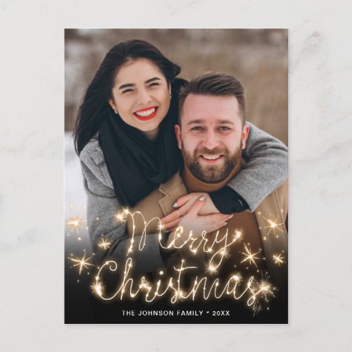 Merry Christmas Gold Sparkle Script PHOTO Greeting Postcard