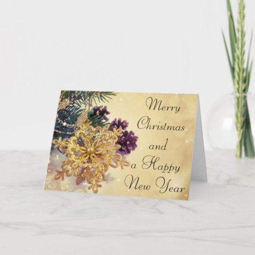 Merry Christmas gold star ornament greeting card