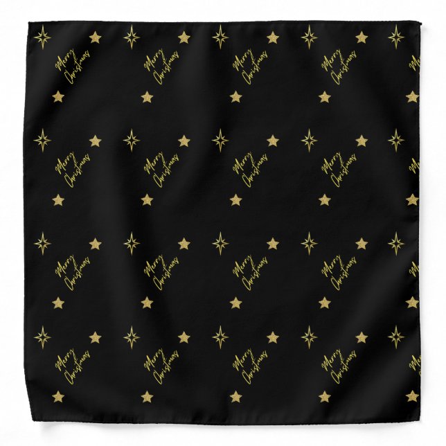 Merry Christmas Gold Star Patterns Bandana (Front)