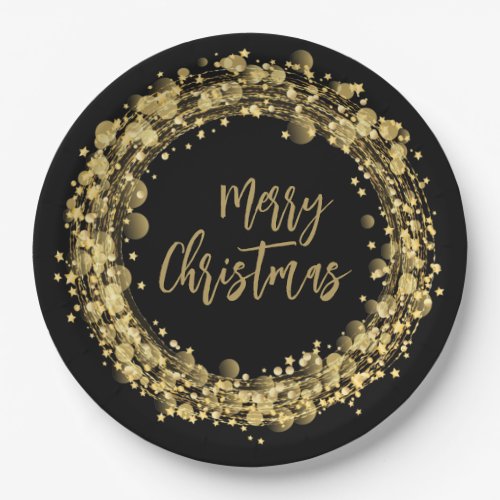 Merry Christmas Gold Stars Paper Plates