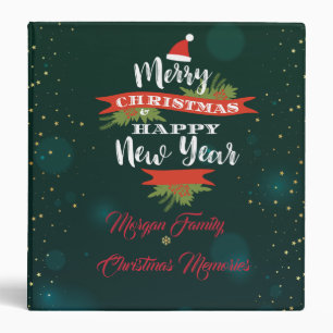 Merry Christmas,Gold Stars,Santa Hat 3 Ring Binder