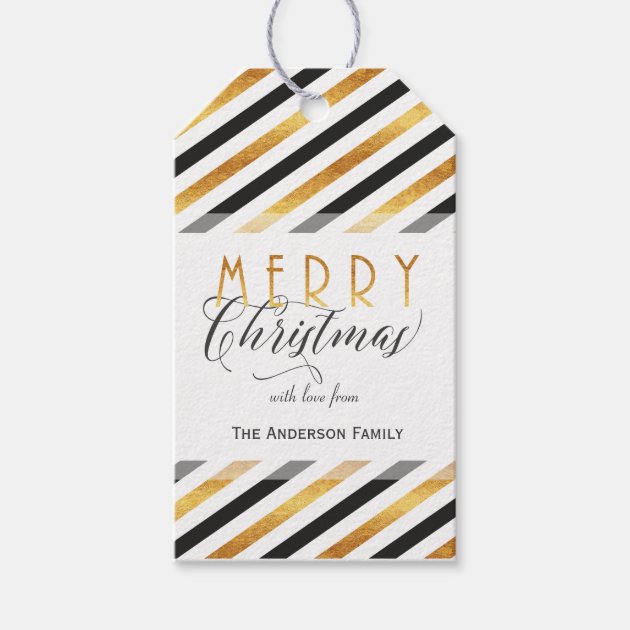 Merry Christmas Gold Stripes Gift Tags