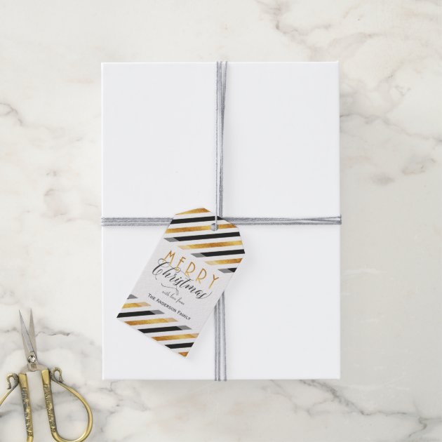 Merry Christmas Gold Stripes Gift Tags