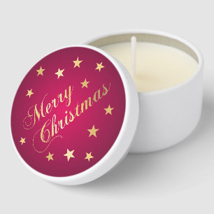 Merry Christmas Gold Tones Stars Burgundy Elegant Mini Candle Favors
