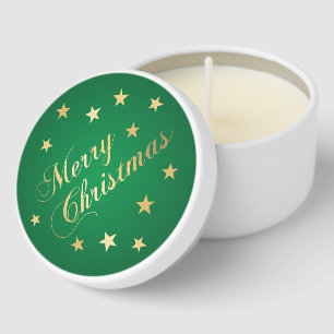 Merry Christmas Gold Tones Stars Green Elegant Mini Candle Favors