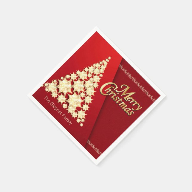 Merry Christmas - Gold Tree on Red Napkins (Corner)
