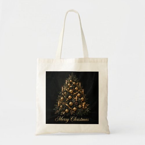Merry Christmas Gold Tree Tote Bag