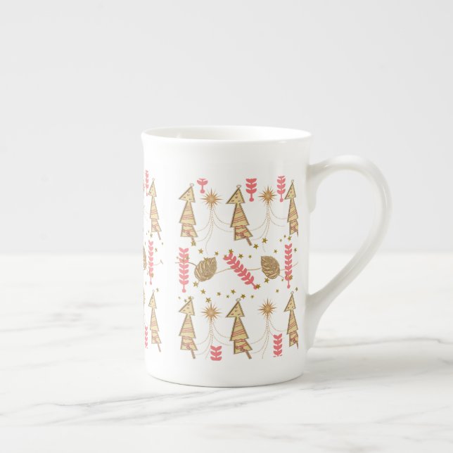 Merry Christmas Gold Trees China Mug (Right)