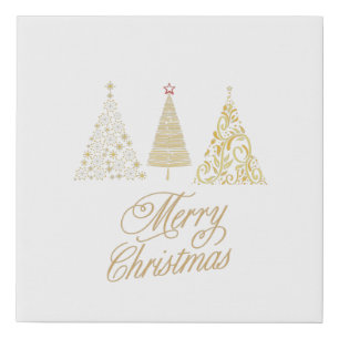 MERRY CHRISTMAS GOLD TREES ROUND PILLOW FAUX CANVAS PRINT