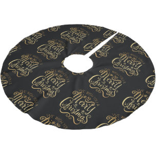 Merry Christmas Gold Typography Black Chic Brushed Polyester Tree Skirt
