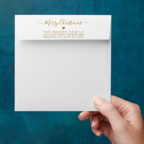 Merry Christmas Gold White Family Return Address Envelope