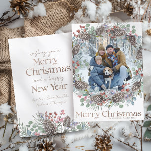 Merry Christmas Gold & White One Photo Holiday Card