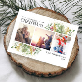Merry Christmas Gold Winter Botanical Photo Holida Holiday Postcard