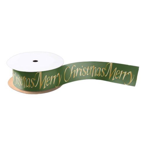 Merry Christmas Gold Word Text Satin Ribbon