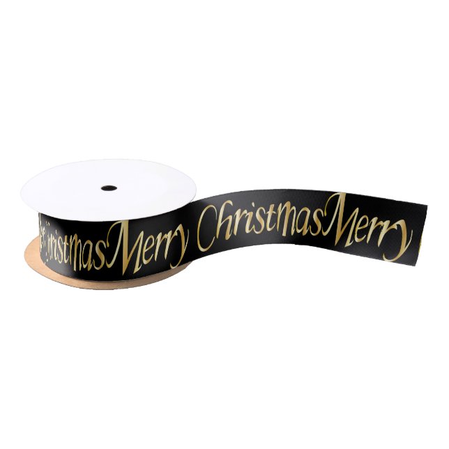 Merry Christmas Gold Word Text Satin Ribbon (Spool)