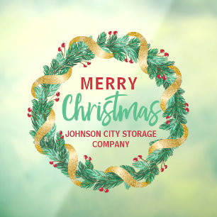 Merry Christmas Gold Wreath Chic Custom Company Window Cling