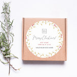 Merry Christmas Gold Wreath Custom Company Logo  Classic Round Sticker<br><div class="desc">These elegant stickers would be great for your business/promotional needs. Easily add your own logo and custom text by clicking on the "personalize" option.</div>