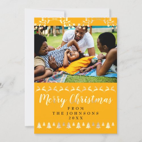 Merry Christmas Gold Yellow Family Photo Happines Holiday Card