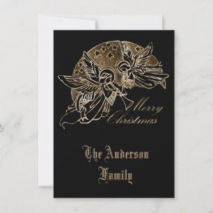Merry Christmas Golden Angels Trumpet Typography Holiday Card