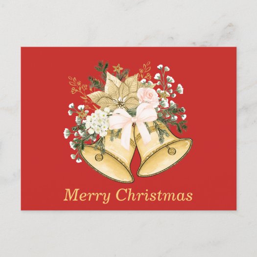 Merry Christmas Golden Bells Roses Floral 
