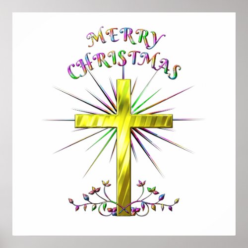 Merry Christmas Golden Cross Poster
